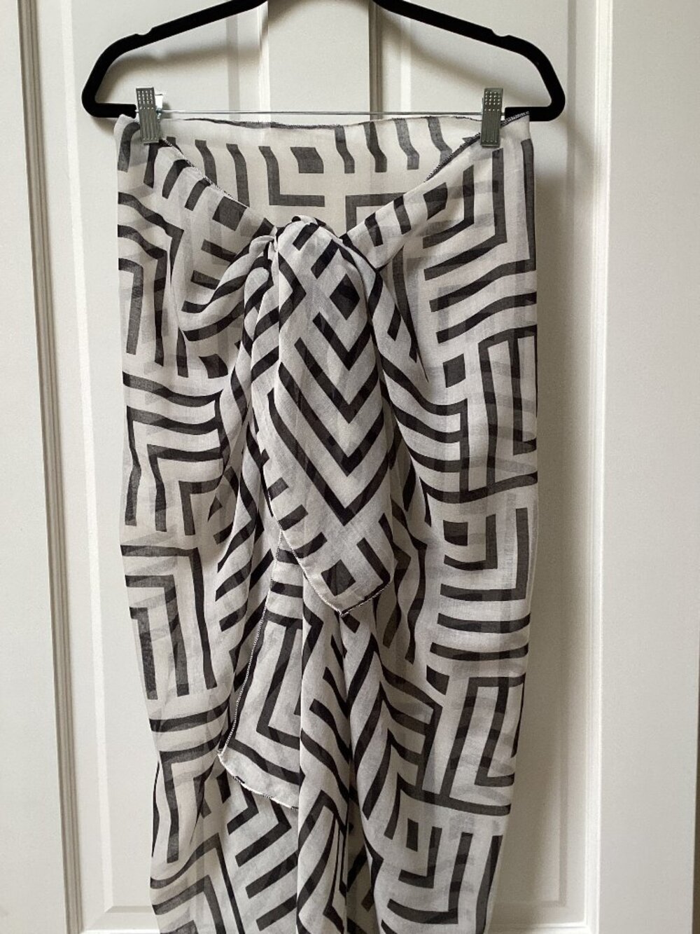 Black and white striped beach cover up, made from large scarf 74" x 40"